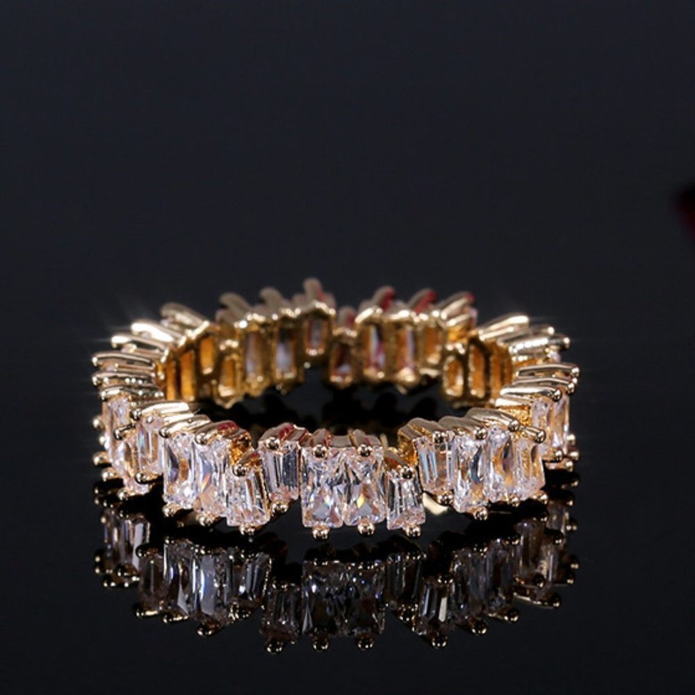 💎 Handmade Rectangle Combined Gemstones Eternity Gold Ring for Women, VIP412
